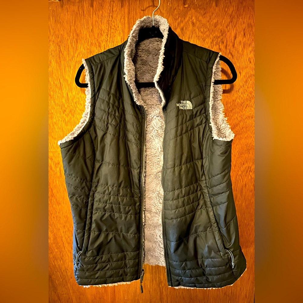 The North Face vest, reversible, gray fleece lining, Med